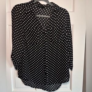 BCX Black and White Polka Dot Button Down Shirt